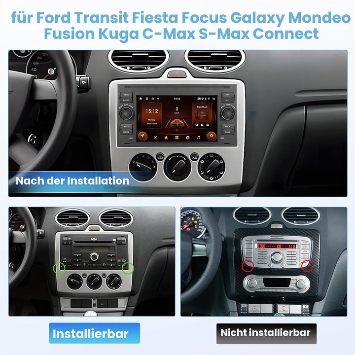 [2G+64G] Hikity Autoradio Navi Für Ford Transit Fiesta Focus Galaxy Mondeo C-Max Android Wireless Ca