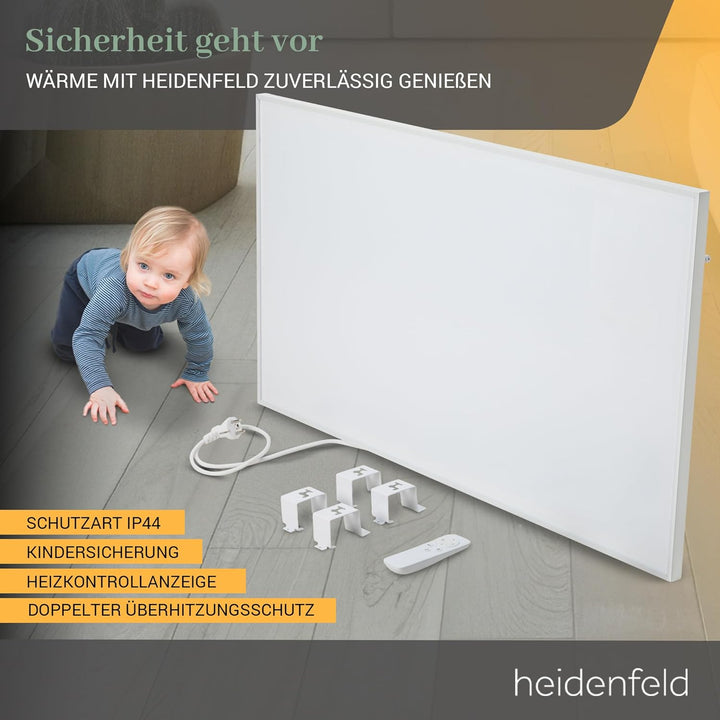 Heidenfeld Infrarotheizung HF-HP140 | 300 Watt bis 10 m² | 3in1 Steuerung via App | Fernbedienung |