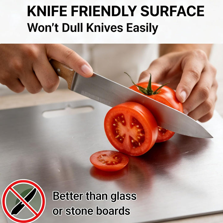 Edelstahl Schneidebrett Set 3-teilig, 1mm Ultra-Dünn & Flexibel, Spülmaschinenfest & Rostfrei, Doppe