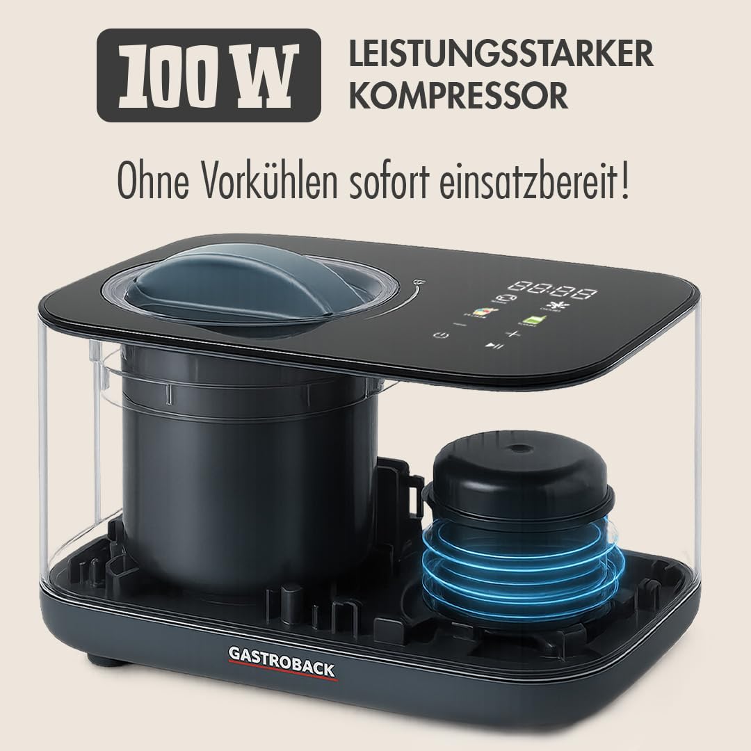 GASTROBACK Mini Eismaschine mit Kompressor 2-in-1 Eis und Joghurtmaschine für Zuhause 100 Watt Eiscr