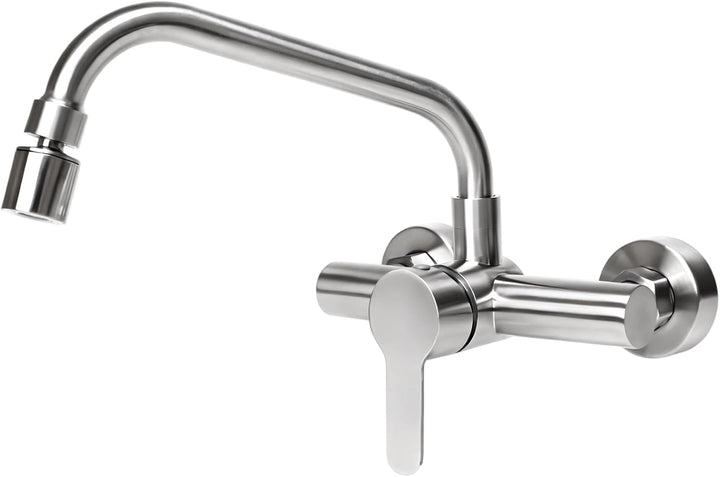 Küchenarmatur 360 ° Drehbar, Edelstahl Wasserhahn Wandmontage mit 2 Strahlarten Mischbatterie Armatu