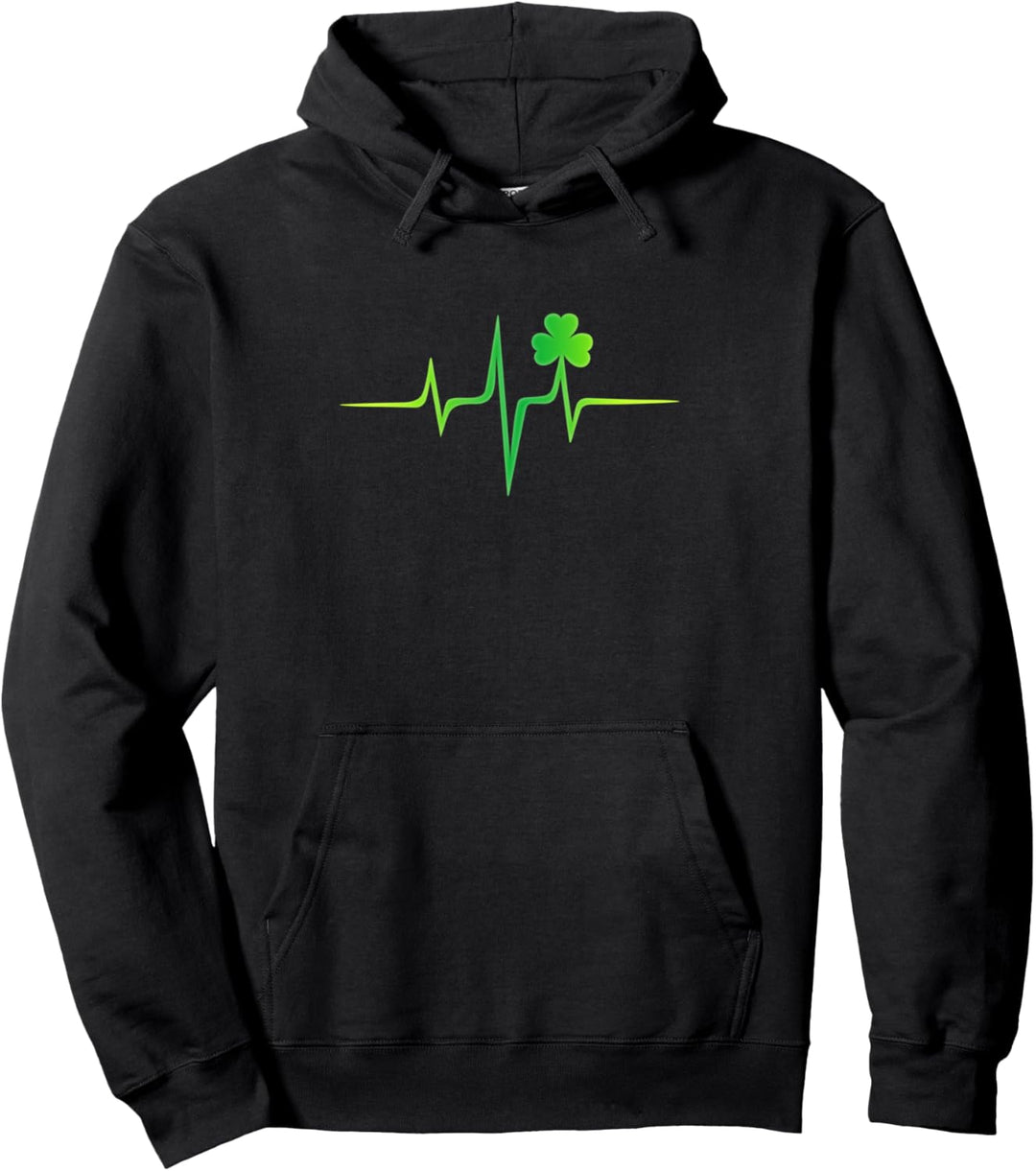 Herzschlag, irischer Klee, Kleeblatt, Irland, Puls, Symbol, Pullover Hoodie