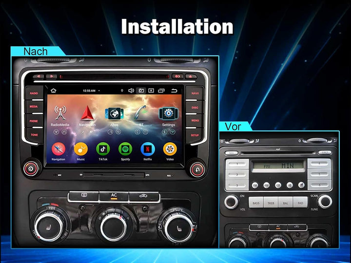 Erisin Android 14 4GB+64GB 8-Kern DVD Autoradio Bluetooth für VW T5 Passat B6 Golf V VI Touran Skoda