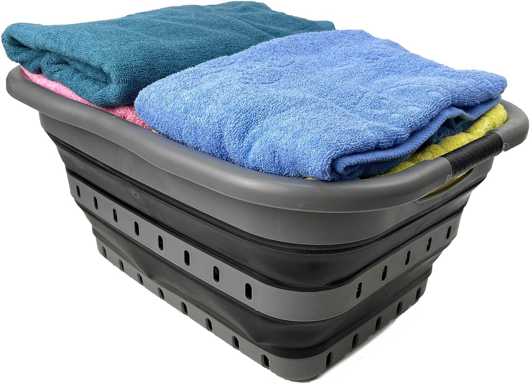 SAMMART 41L Collapsible 3 Handled Plastic Laundry Basket - Foldable Pop Up Storage Basket/Organizer