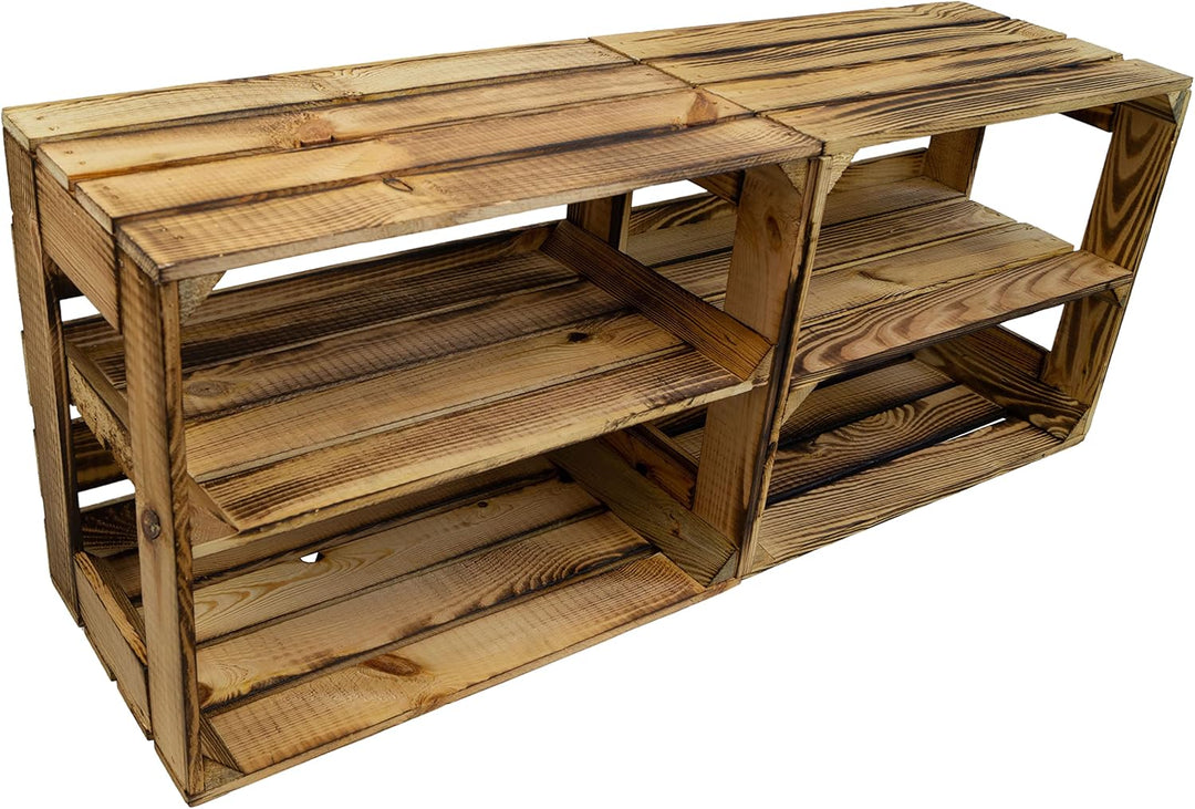 Kistenkolli Altes Land 3er set Regalkiste Holzkiste Gerda flambiert mit Zwischenbrett/Mittelbrett Lä