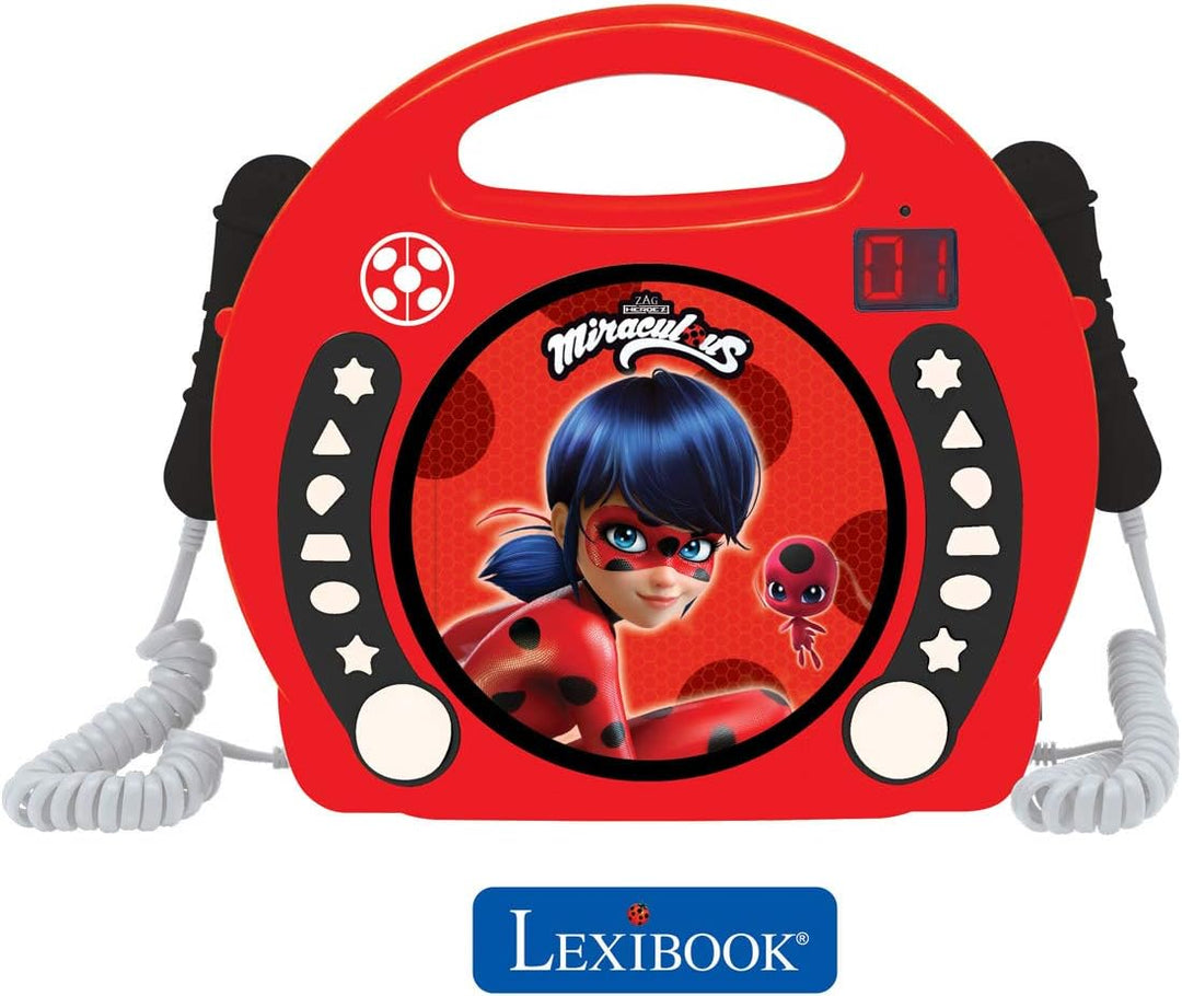 Lexibook, Miraculous Ladybug Cat Noir, Tragbarer CD-Spieler mit Mikrofonen, Musikplayer, Wiederholun