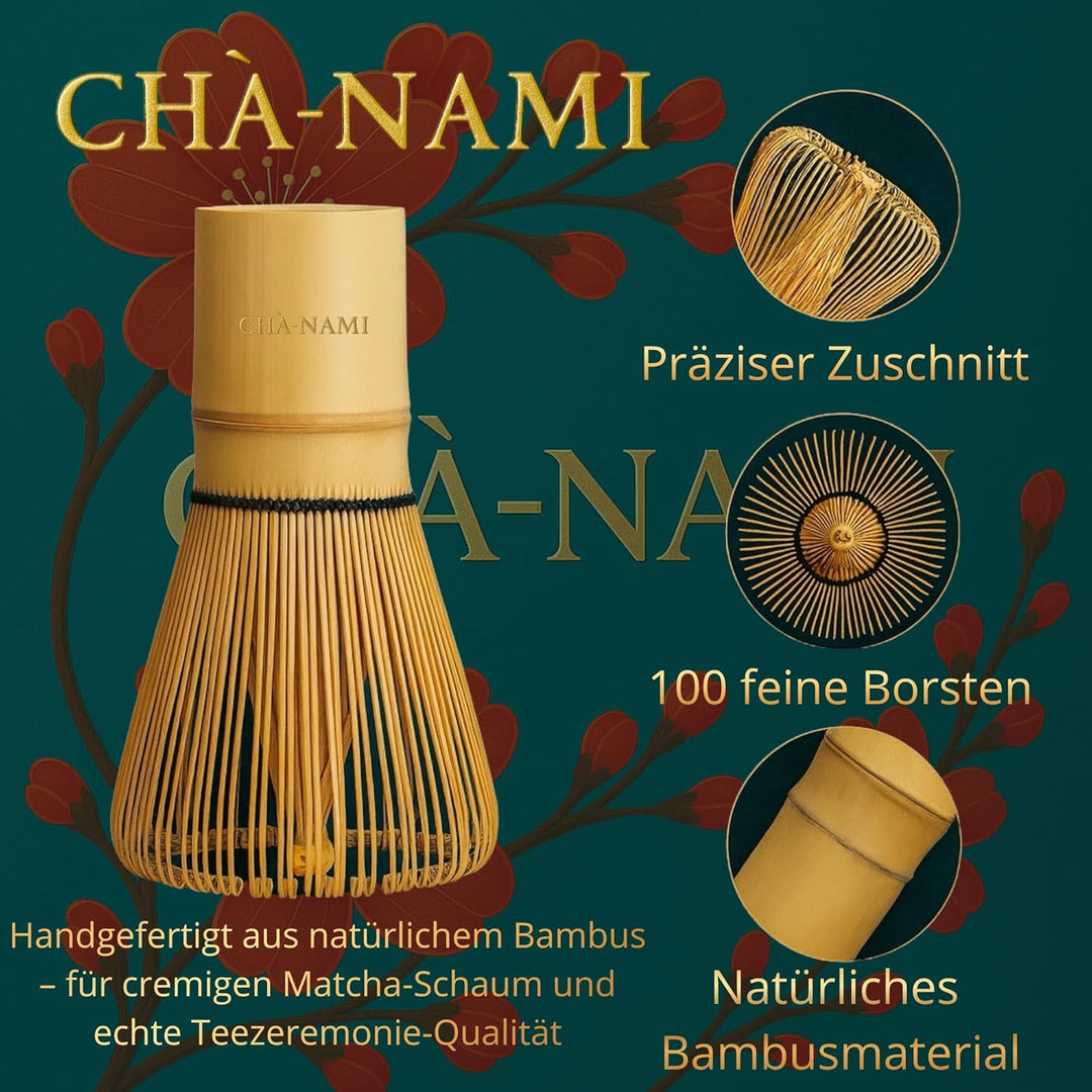 Matcha Set Premium 7-teilig – Japanisches Matcha Teezeremonie Set mit 100 Borsten Chasen &amp; Ritualtab