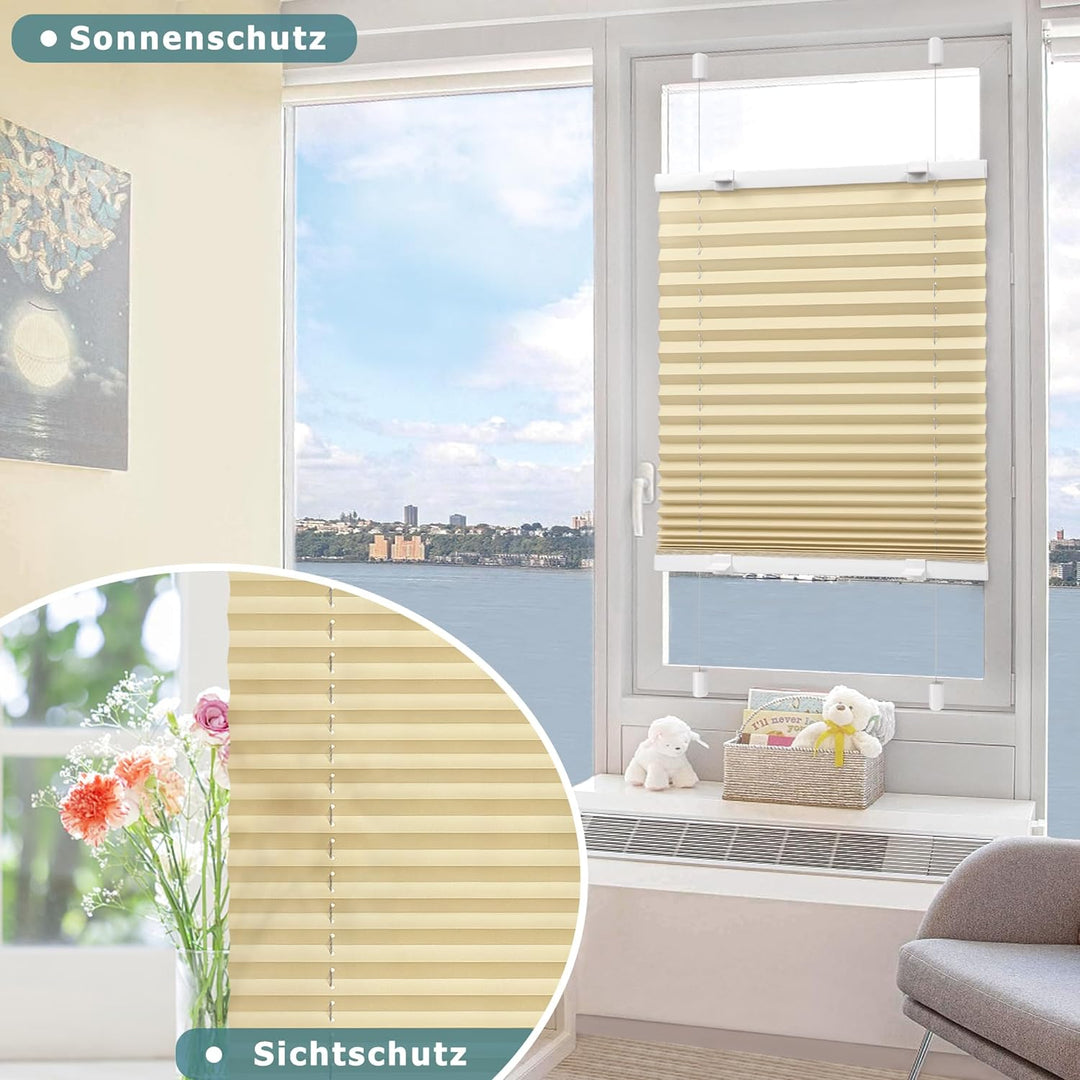 Victoria M. Easyfix Plissee Faltrollo ohne Bohren Plisseeanlage Klemmfix mit Klemmträger für Fenster