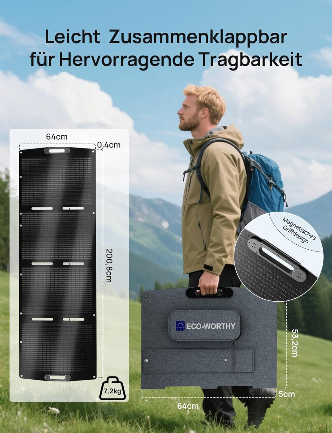 ECO-WORTHY 200W Faltbare Solarpanel für Powerstation, Tragbares Solarmodul für Camping Wohnmobil, Ou