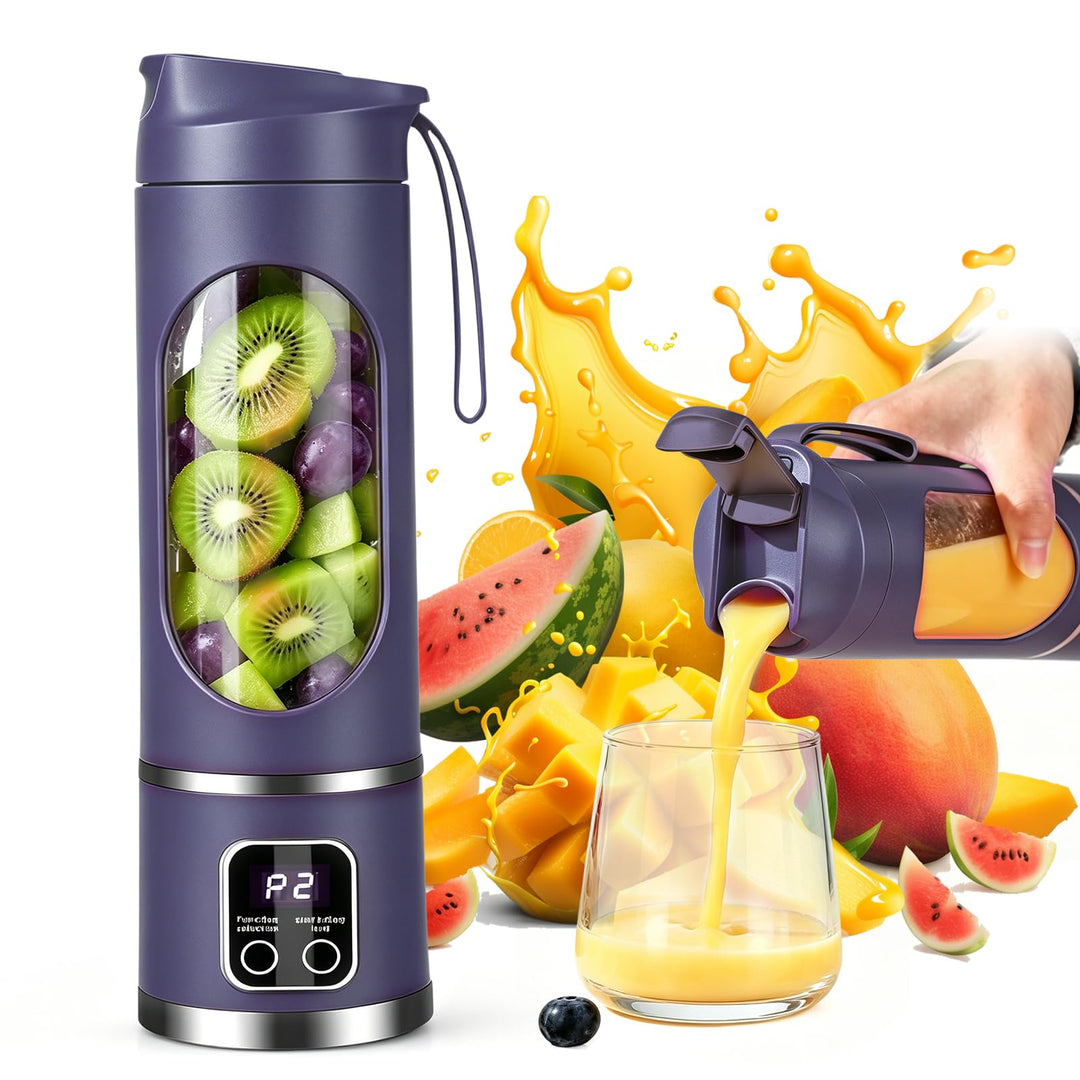 Tragbarer Mixer Smoothie Maker, Mini Mixer to go 450 ml, Wiederaufladbar, Becher mit LED Display, 12