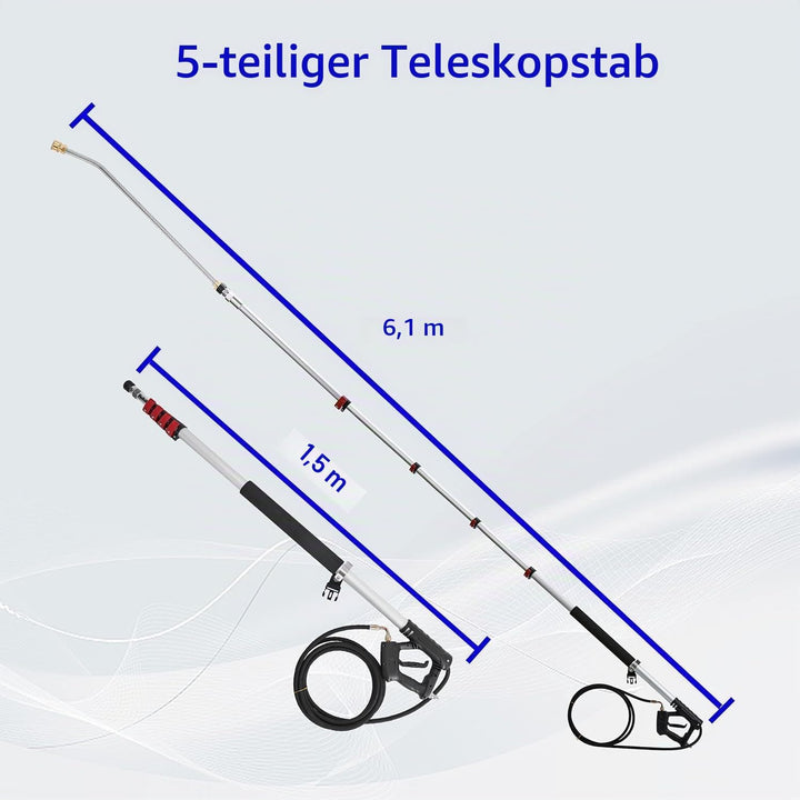 M MINGLE Teleskop-Hochdruckreiniger-Zauberstab, 6 m, Aluminium, Hochleistungsreiniger, Teleskop-Sprü
