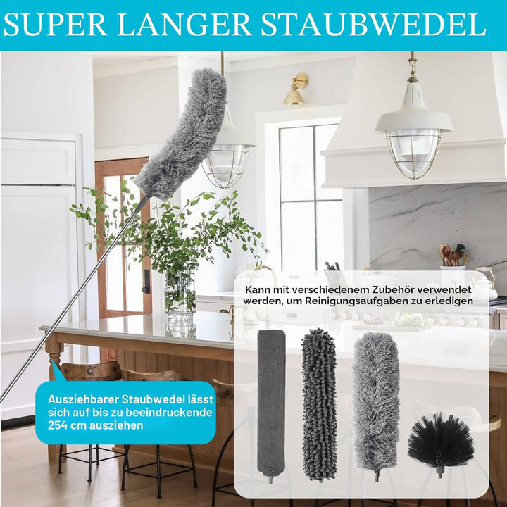 9 Stück Staubwedel Teleskop Waschbar,Staubwischer mit Teleskopstange,Waschbar Staubwedel Lang Auszie