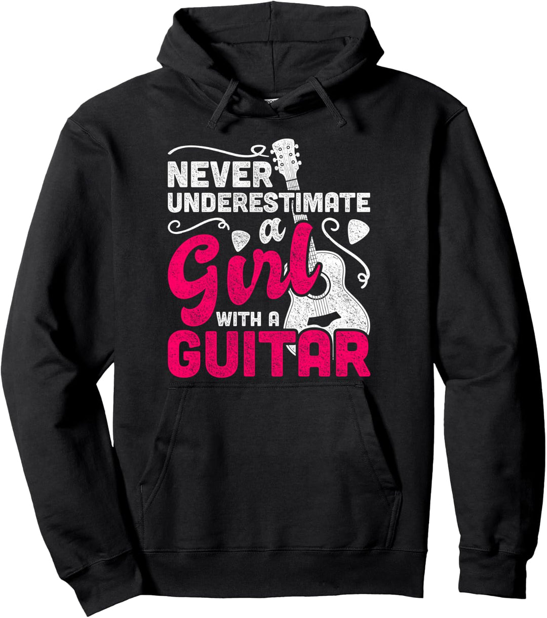 Unterschätze niemals ein Mädchen mit einer Gitarre Pullover Hoodie
