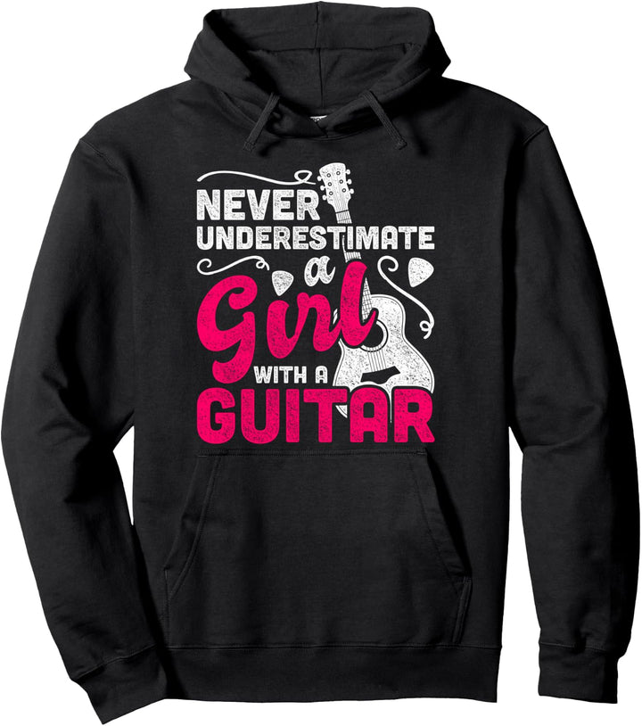Unterschätze niemals ein Mädchen mit einer Gitarre Pullover Hoodie