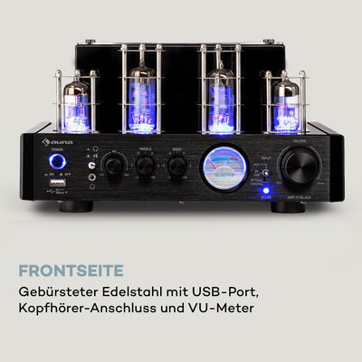 Auna Amp VT Röhrenverstärker HiFi-Verstärker 2x35W RMS, Stereo Verstärker BT Opt./Koax./AUX-In, Ampl