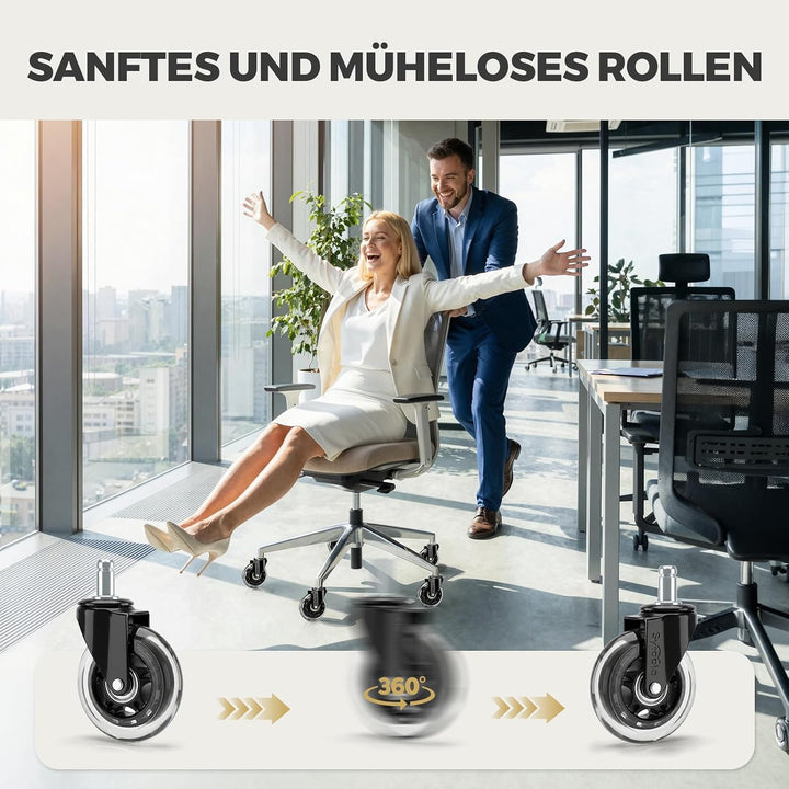 Sytopia Gummirollen Bürostuhl 11mm x 22 mm, 5er Set Rollen für Bürostühle, Parkett Rollen Bürostuhl