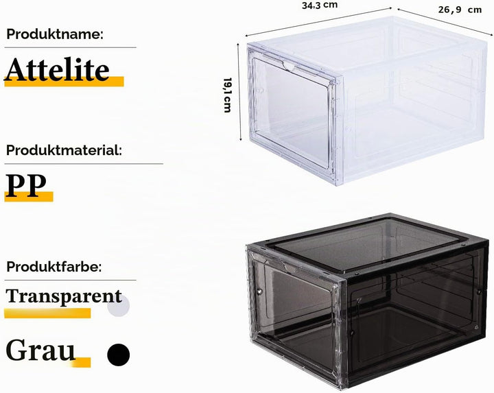 Attelite Schuhboxen, 6 Stück, stapelbare Kunststoff-Schuhbox mit transparenter Tür, als Schuhaufbewa