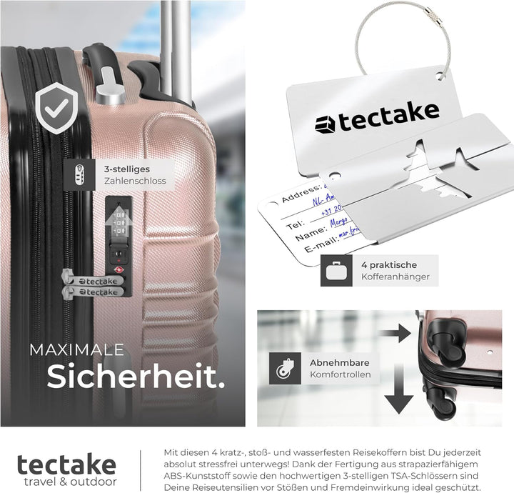 tectake®, 4tlg. Hartschalenkoffer Set, Reisekoffer Set mit Rollen, Hartschale aus ABS, Koffer Set mi
