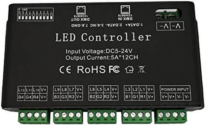 12 Kanal DMX Decoder,DMX512 Decoder RGB LED Controller 60A PWM DMX512 Dimmertreiber für RGB LED Stre