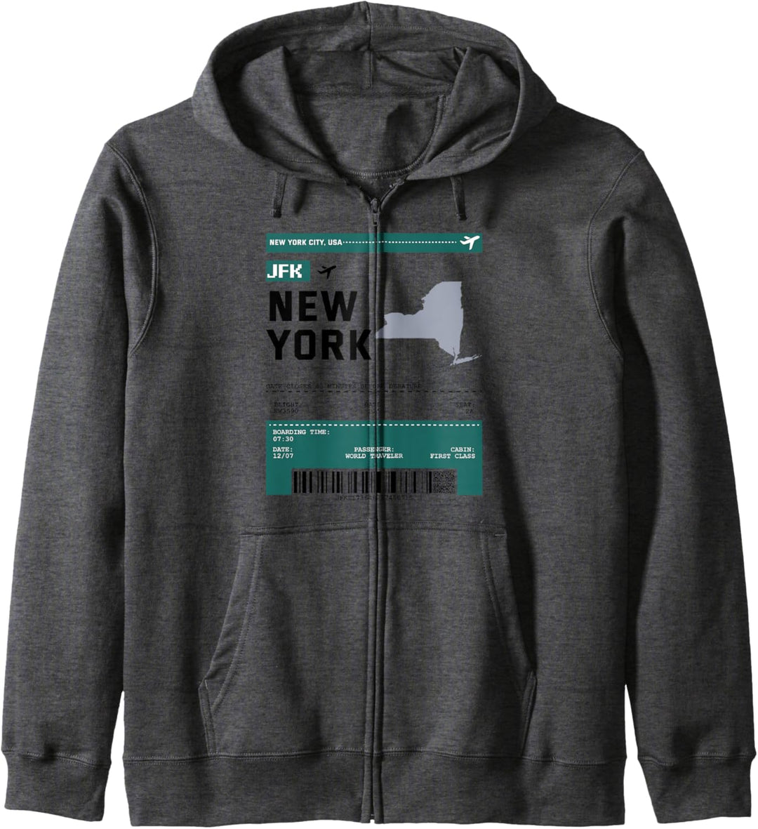 Bordkarte Flugticket JFK New York City Flughafen Passagier Kapuzenjacke