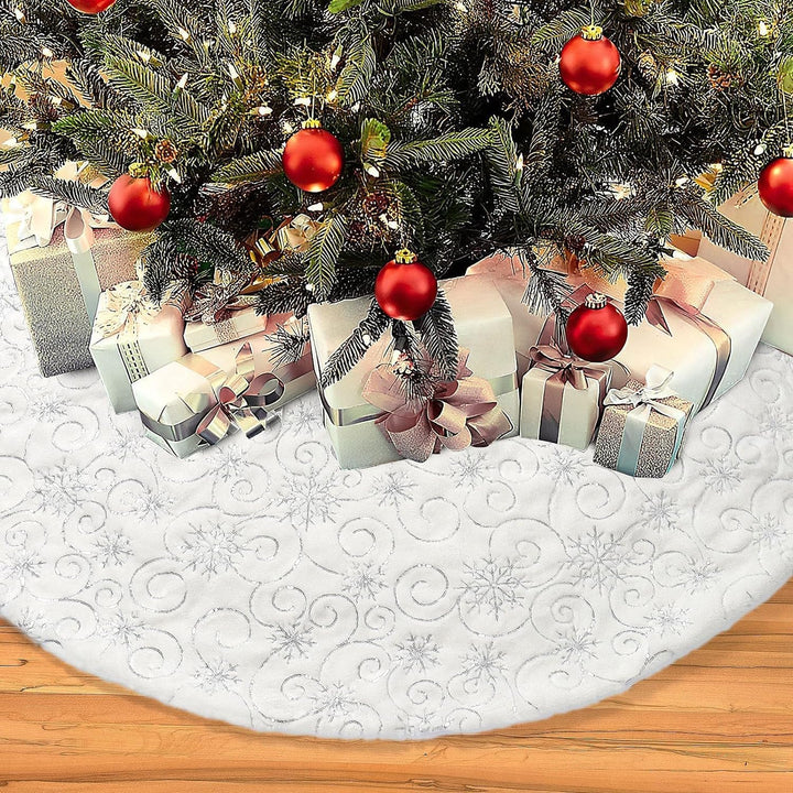 Dremisland Grosse Weihnachtsbaum Rock 122cm Weiss &amp; Silber Plüsch Weihnachtsbaumdecke Pailletten Sch