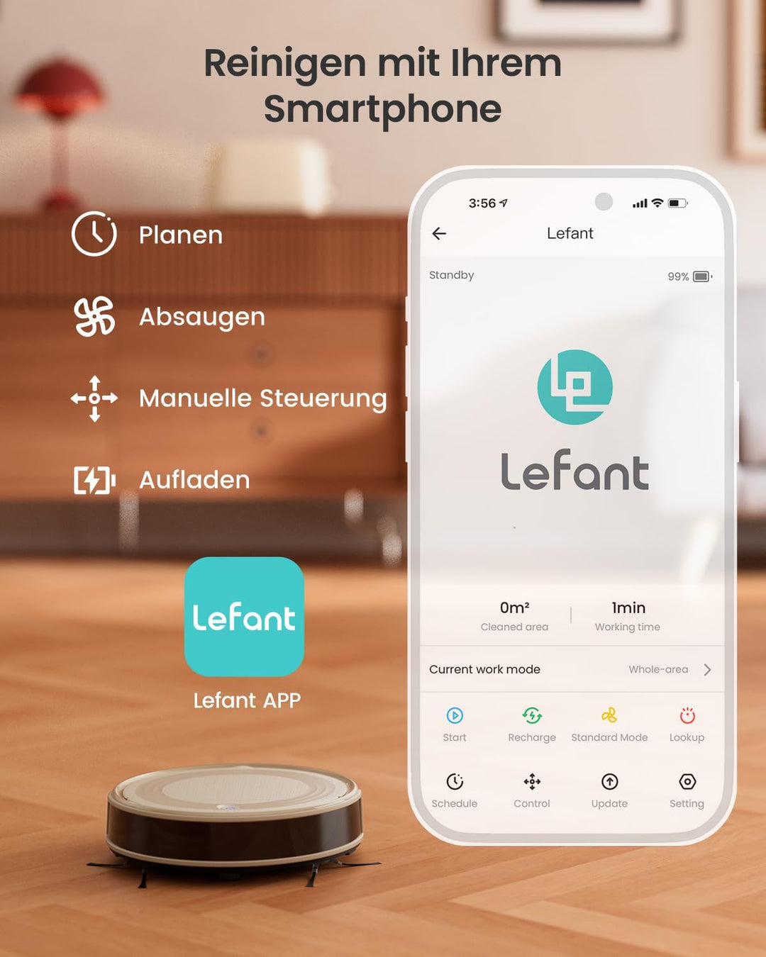 Lefant M310C Saugroboter, 4500Pa Staubsauger Roboter mit Präzise Entfernungsnavigation, 150Mins, HEP