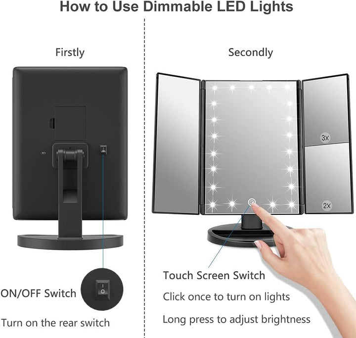 WEILY Kosmetikspiegel mit 21 LED Licht und 2X/ 3X Vergrösserung, USB und Batterie Dual Power Modus,