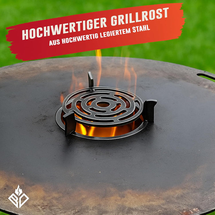 Becker Design Wok- und Pfannenhalterung mit Grillrost für Feuerplatte mit 20cm Feuerloch