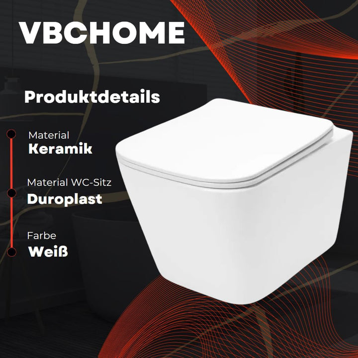 VBChome Hänge-WC Spülrandloses aus Keramik mit Toilettendeckel WC-Sitz aus Duroplast Absenkautomatik