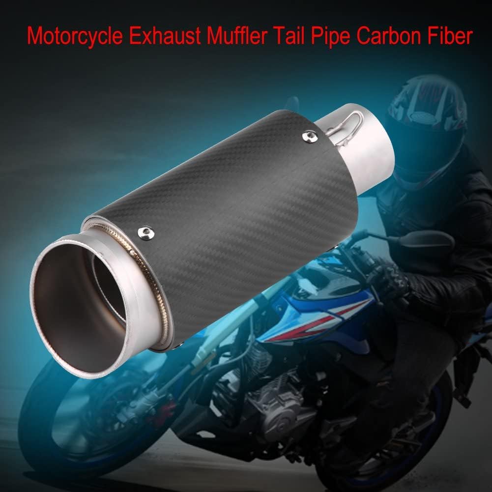 Qiilu Motorrad Auspuffrohr, 51MM Carbon Fiber Edelstahl Motorrad Schalldämpfer Auspuffendrohr Tipp E