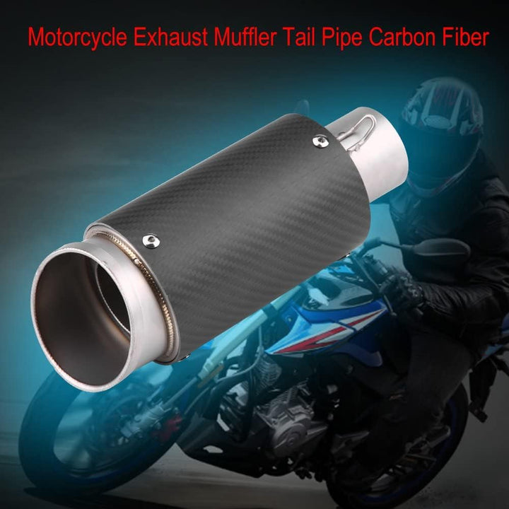 Qiilu Motorrad Auspuffrohr, 51MM Carbon Fiber Edelstahl Motorrad Schalldämpfer Auspuffendrohr Tipp E