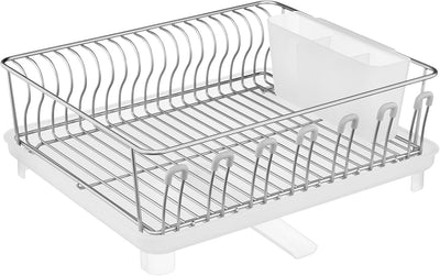 mDesign Abtropfgestell aus Metall mit 3 Teilen – mit herausnehmbarem Besteckkorb und Abtropfplatte a