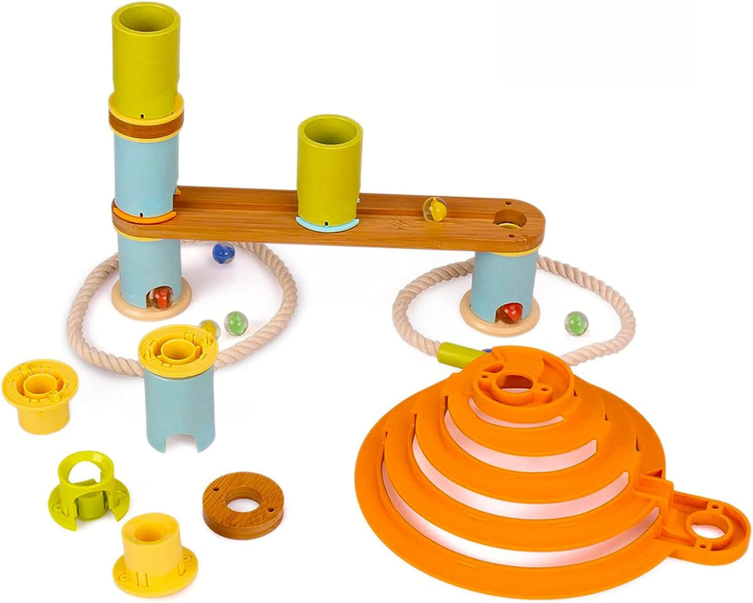UDEAS Bamboo Kugelbahn Build, Bambus-Zylinder und Murmelbahn, Holz Kugelbahn, Labyrinth für Kinder m