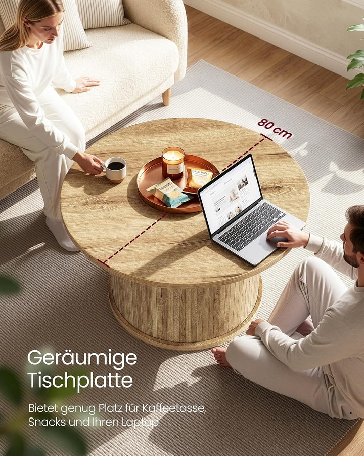 VASAGLE Couchtisch rund, 80 cm Wohnzimmertisch, Tambour-Design | Geschwungene Form, einfache Montage