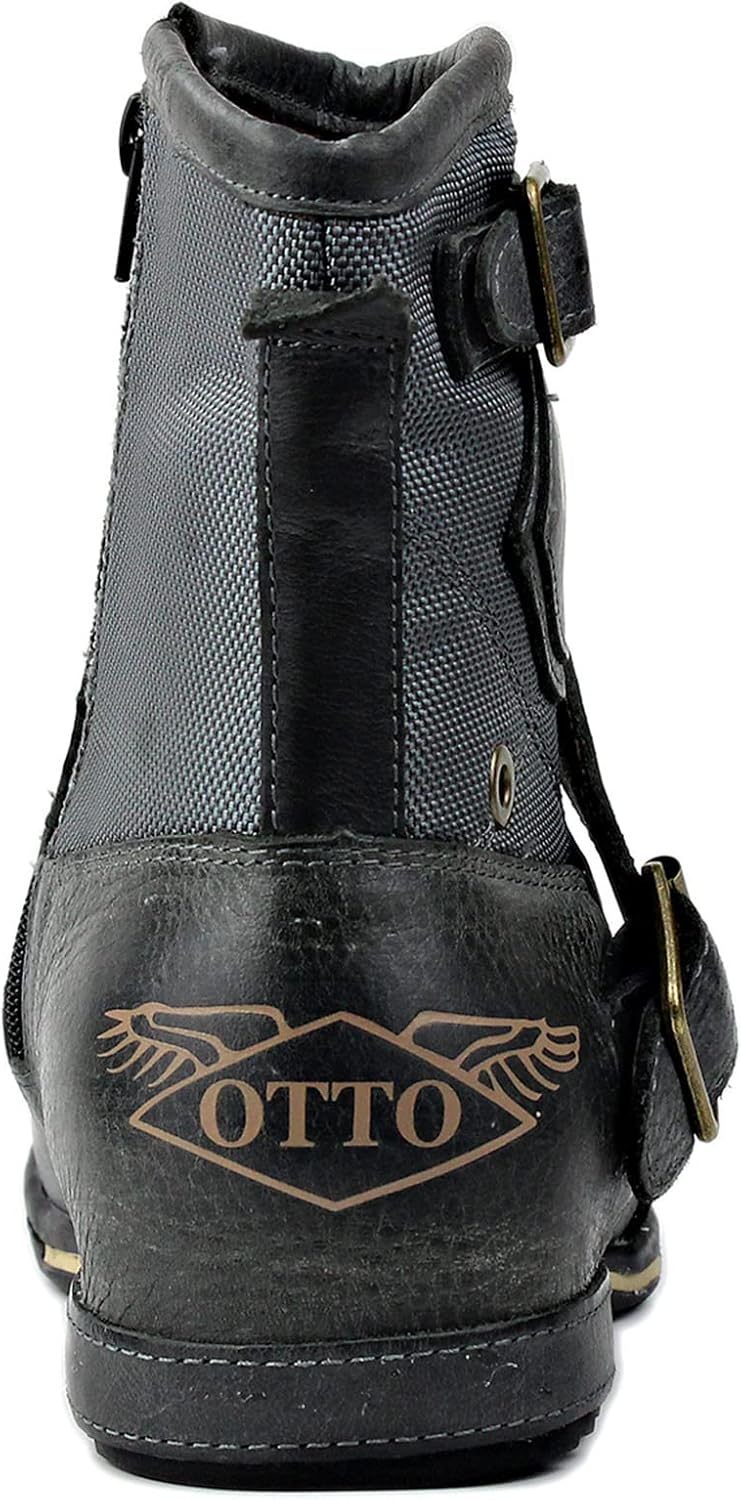 OSSTONE Herren Leder chukkastiefel Worker Biker Boots-Motorrad-Leder-Schuhe für reissverschluss Schn
