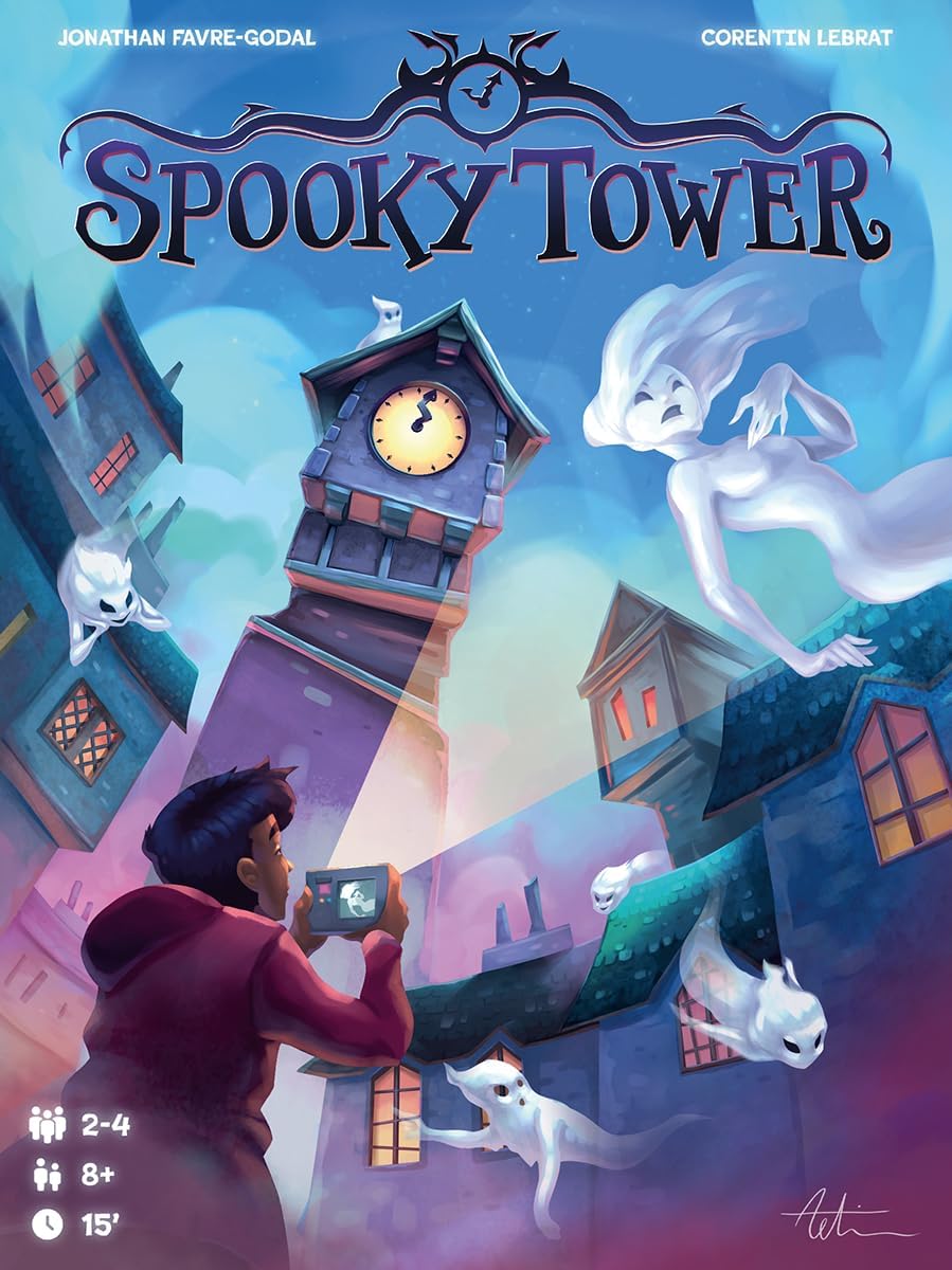 Asmodee, Spooky Tower, DE-Version, Kompetitives Familienspiel mit Geister-Thema für 2-4 Spieler ab 8
