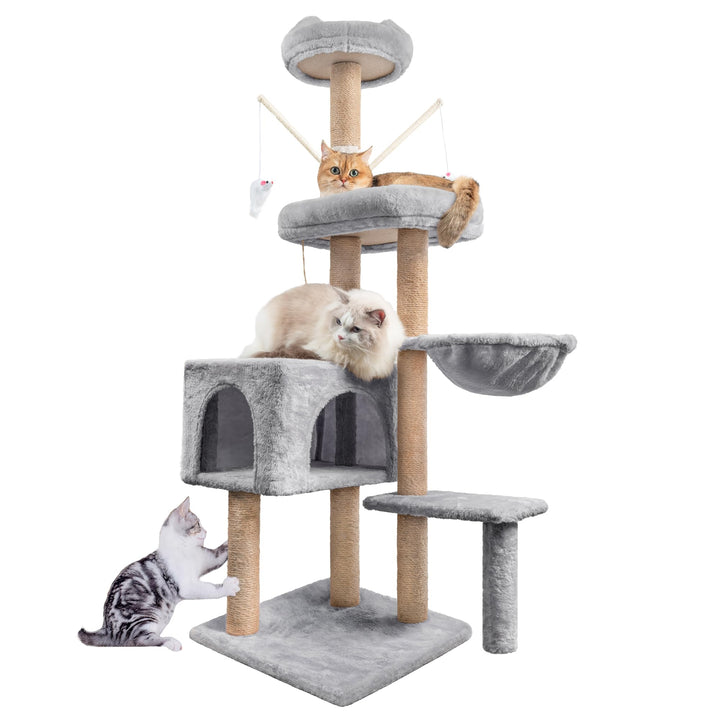 HOMIDEC Katzen Kratzbaum, 145 cm Katzenbaum Kletterturm, Kletterbaum Aktivitätskratzbäum mit Säulen