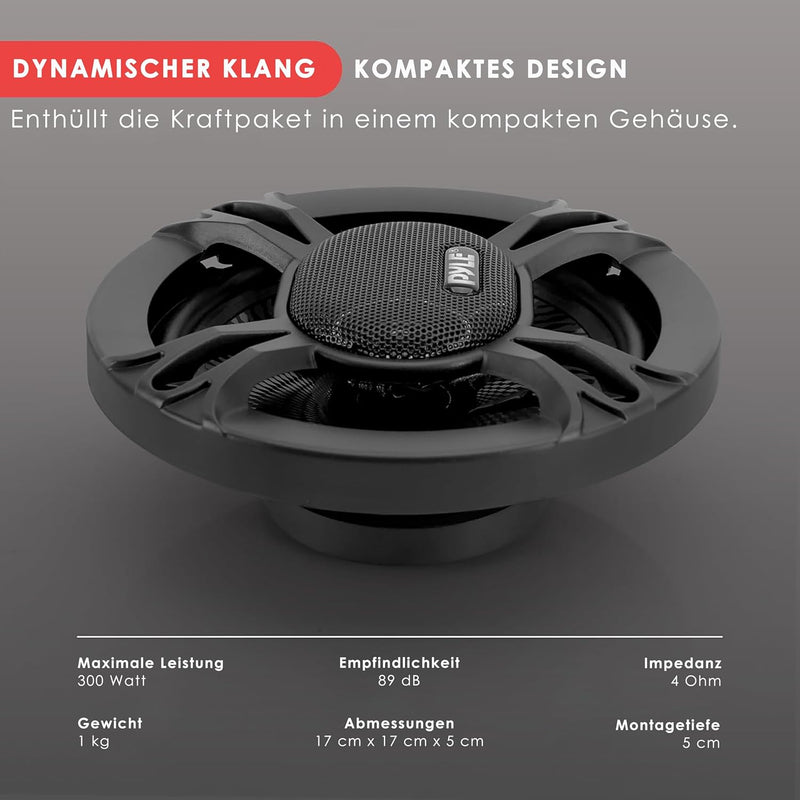 Pyle Auto Lautsprecher 165mm, 3-Wege Autolautsprecher, Kfz Lautsprecher Boxen 300 W, Einbaulautsprec