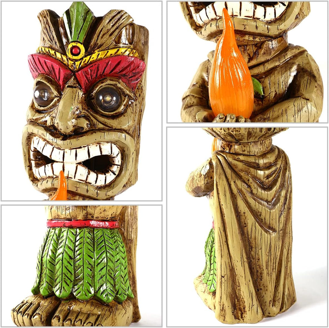 Solar Tiki Fackel Gartenstatue, Harz Tiki Dekor Figur mit solarbetriebenen Lichtern, hawaiianischer