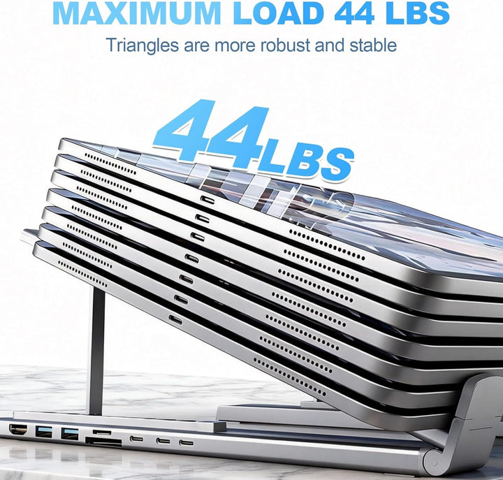 8-in-1 USB-C Laptopständer, Aluminium Laptop Ständer mit 8-in-1 USB C Dockingstation, Faltbarer Stan