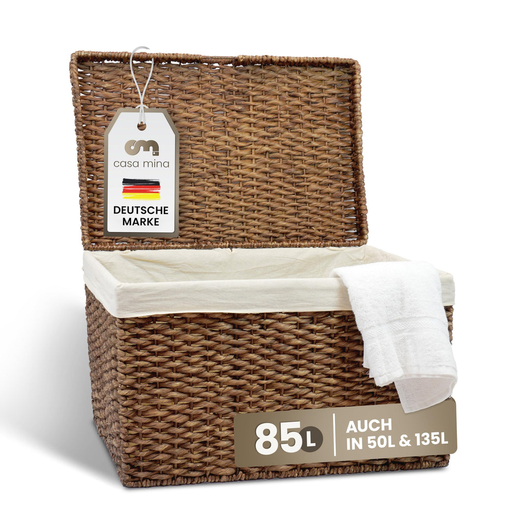 Casa Mina® Wäschetruhe mit Deckel 60 x 36 x 40cm hoch I Atmungsaktive Wäschetruhe geflochten aus 100