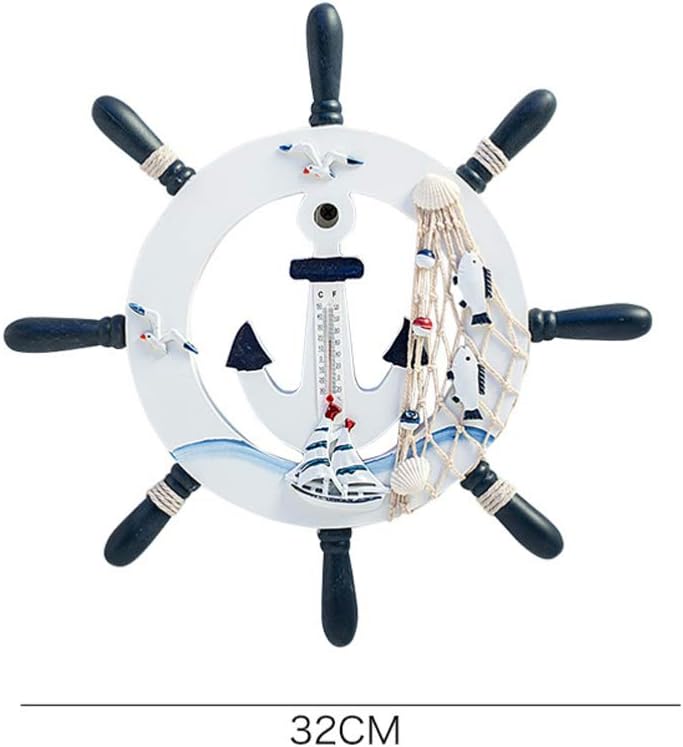 Garneck Holz Steuerrad mit Anker Fisch Netz Maritime Wanddeko Nautical Schiff Steuerrad Deko Mediter