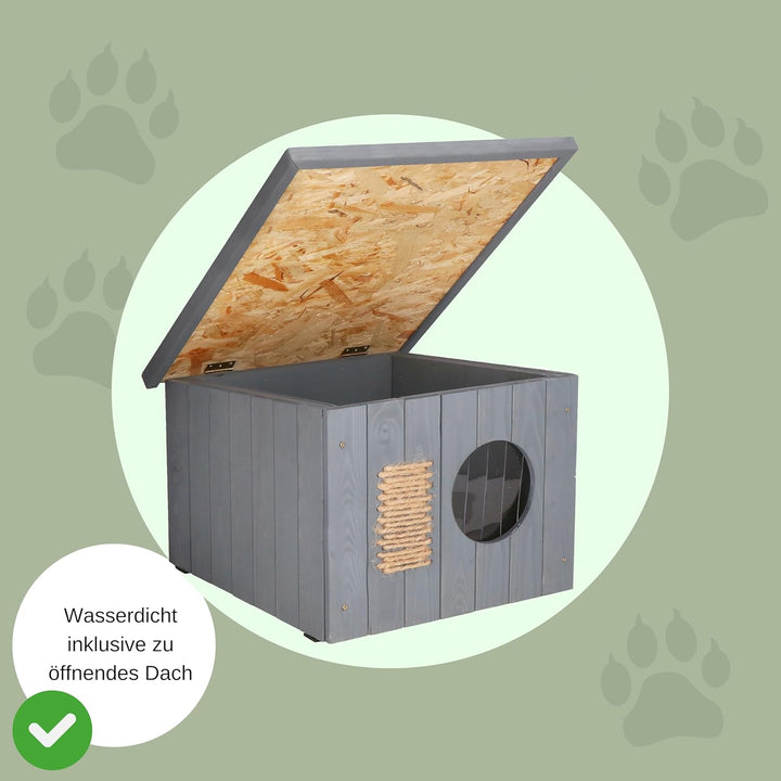 Katzenhaus Outdoor Winterfest, Katzenhaus Isoliert, Clawsable, Holz Outdoor, Katzenhütte 49,5 x 58 x
