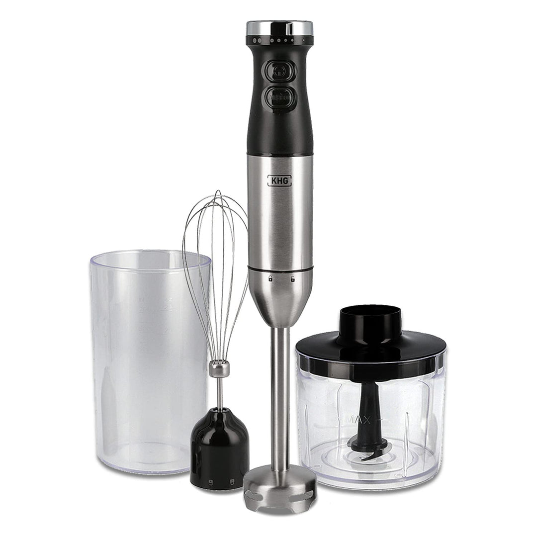 KHG Stabmixer Set Edelstahl 600 Watt | 3 in 1 Multifunktion Pürierstab- Zerkleinerer, Schneebesen, 7