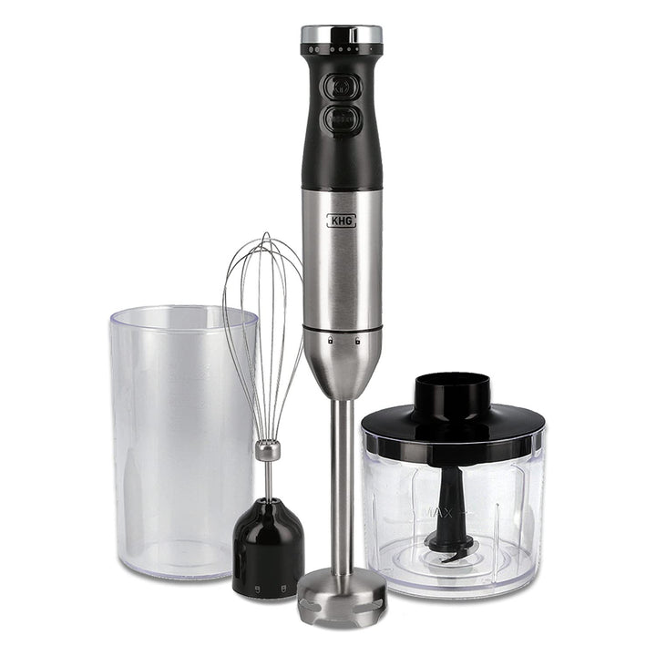 KHG Stabmixer Set Edelstahl 600 Watt | 3 in 1 Multifunktion Pürierstab- Zerkleinerer, Schneebesen, 7
