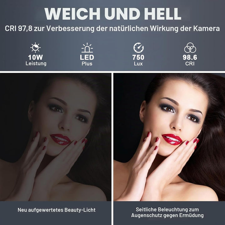 Upgrade Ringlicht mit Stativ Handy Laptop Videokonferenz Licht, 10.3” Tisch Handy Ringleuchte 3 Lich