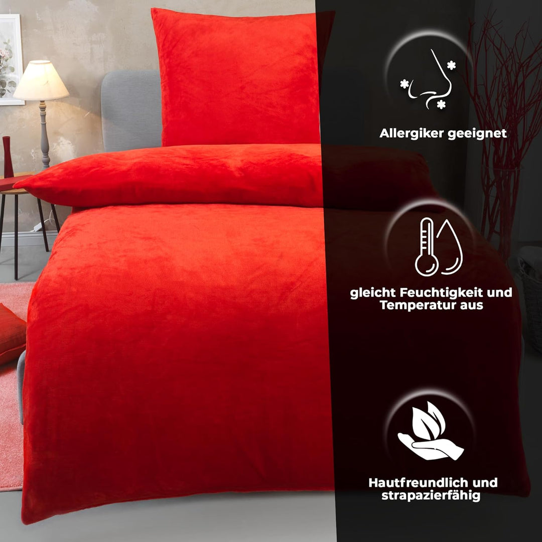 DreamHome Winter Wende Plüsch Bettwäsche 135x200 Nicky-Teddy Cashmere Touch Coral Fleece Bettdezug +