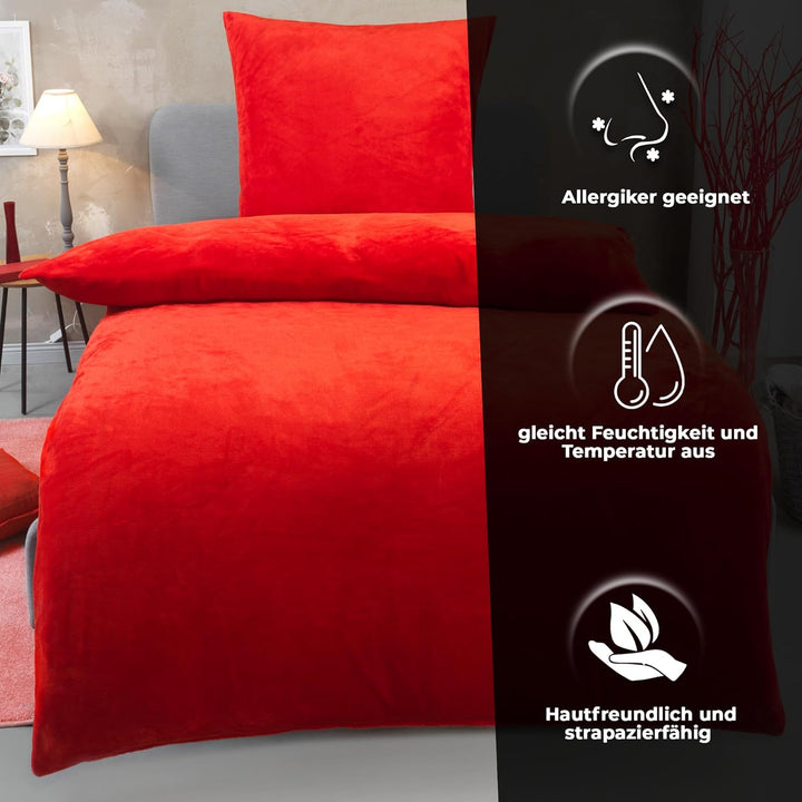 DreamHome Winter Wende Plüsch Bettwäsche 135x200 Nicky-Teddy Cashmere Touch Coral Fleece Bettdezug +