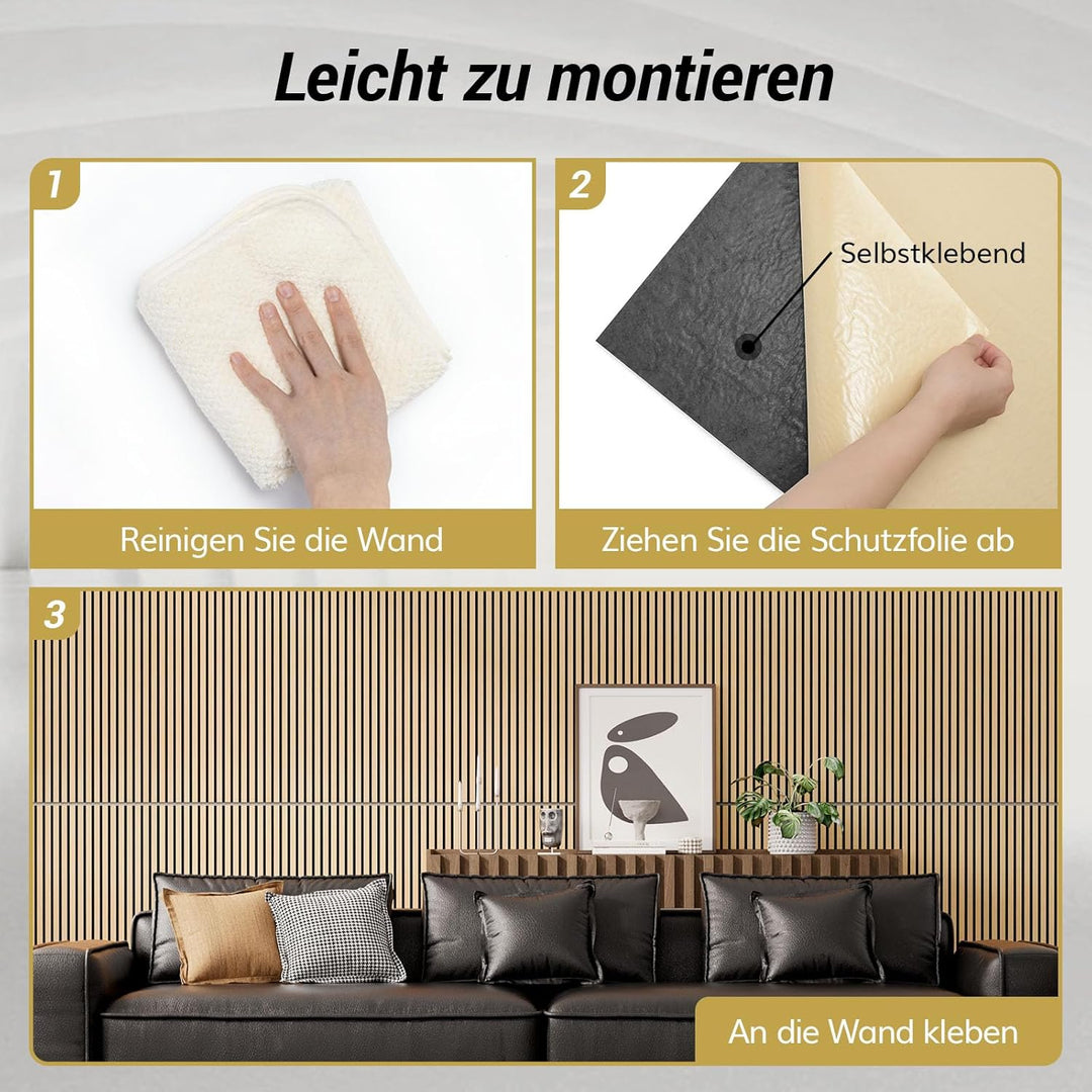 TONOR Holzfurnier Akustikpaneele selbstklebend,1,44m²-2 Stück 120x60x1,9cm 3D Wandpaneele Holzoptik,