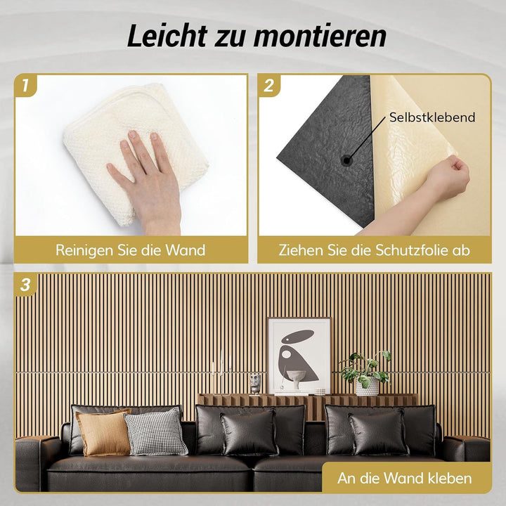 TONOR Holzfurnier Akustikpaneele selbstklebend,1,44m²-2 Stück 120x60x1,9cm 3D Wandpaneele Holzoptik,